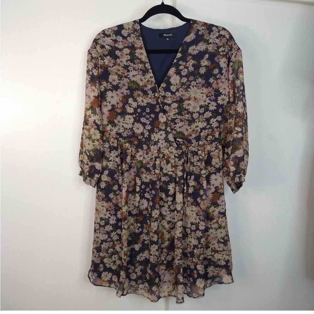 Madewell Drawstring Faux-Wrap Mini Dress in Daisy Reverie